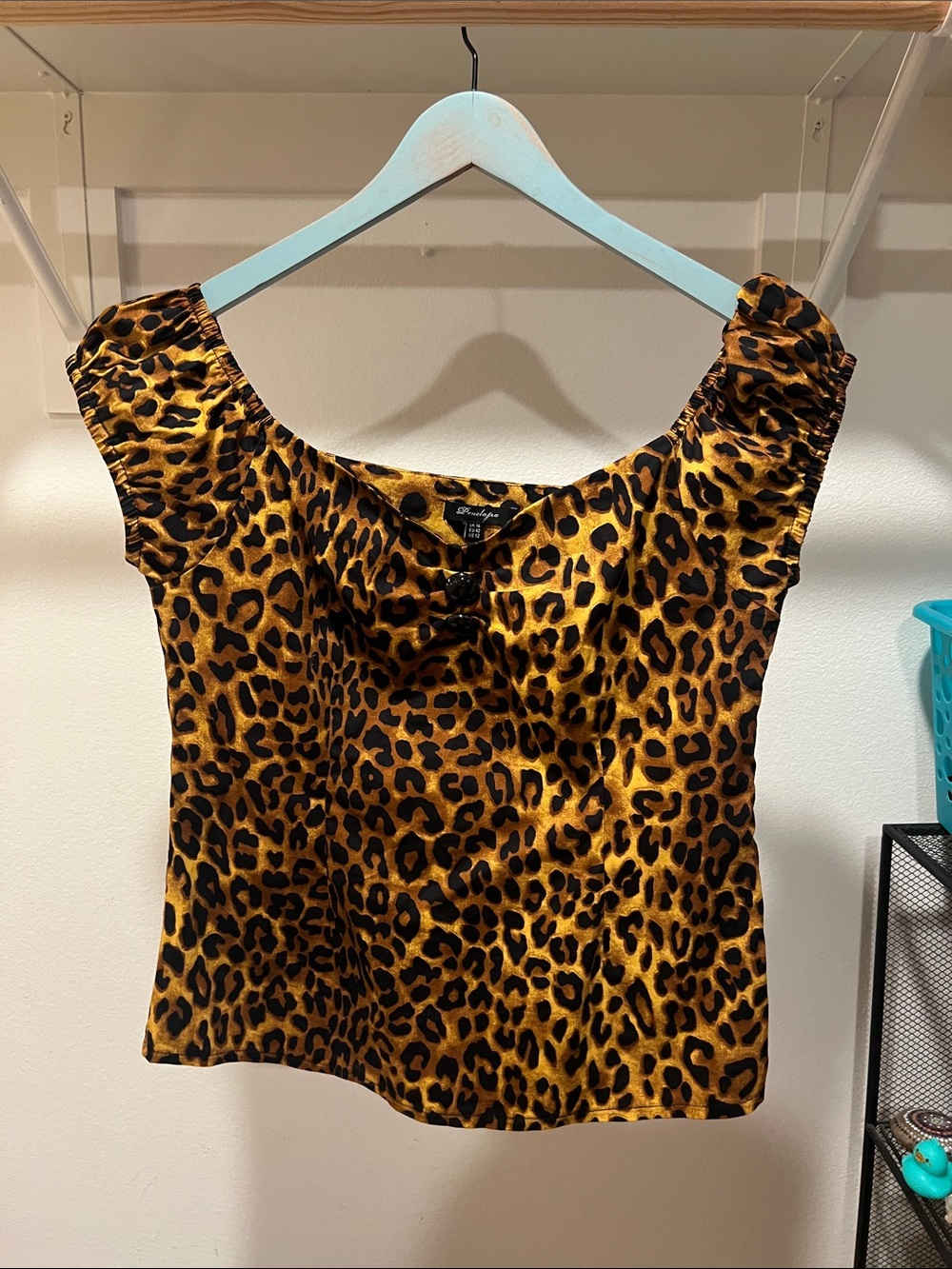 Leopard-Print Satin Square Neck Blouse - Gold/Black